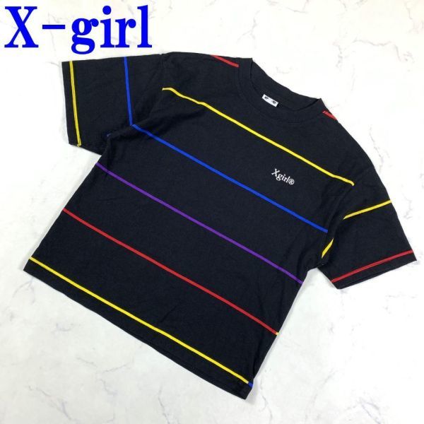 X-girl короткий рукав футболка хлопок короткий окантовка чёрный X-girl хлопок черный свободно Bick Silhouette красный желтый цвет синий 1 C7077