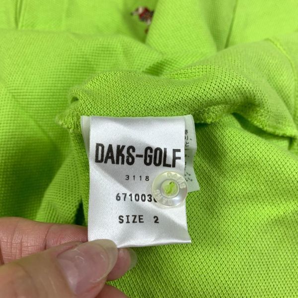 ダックス 半袖ポロシャツ 綿 刺繍 ワンポイント 黄緑色 DAKS コットン ライトグリーン 犬 ダックスフンド ２ C7081_画像6