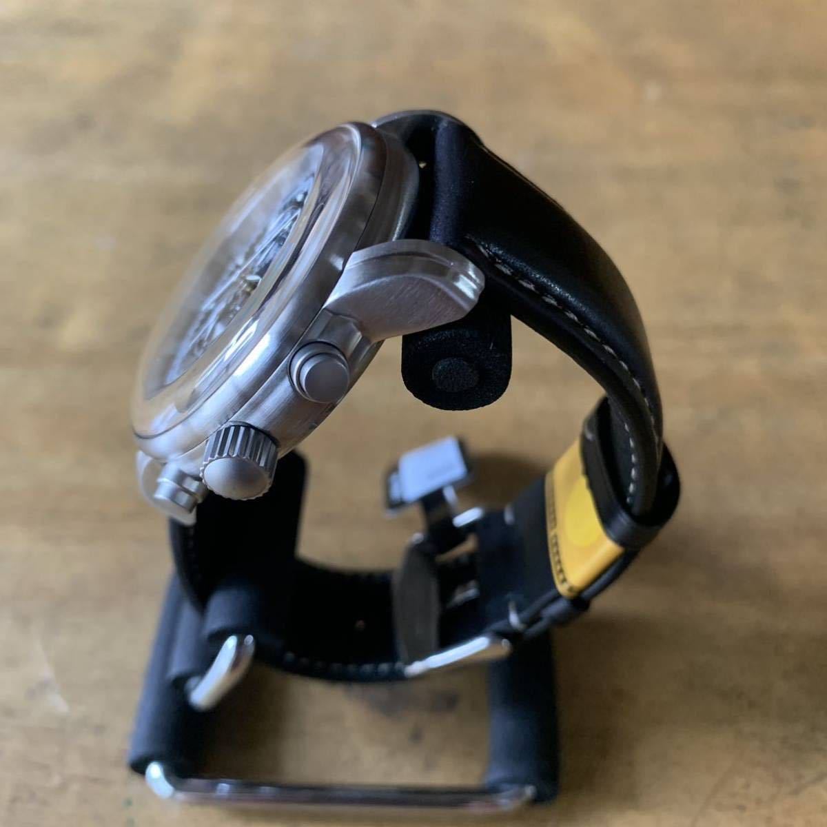 ツェッペリン ZEPPELIN 100周年記念モデル クロノグラフ 腕時計 7680-2 クロコ型押しカーフベルト ブラック ブラック_画像5