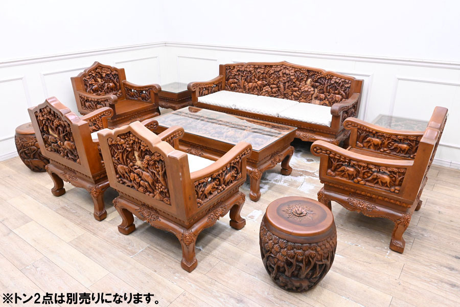 売れ筋がひ新作! 総無垢 高級材チーク J041M 豪華彫刻 トン2点は