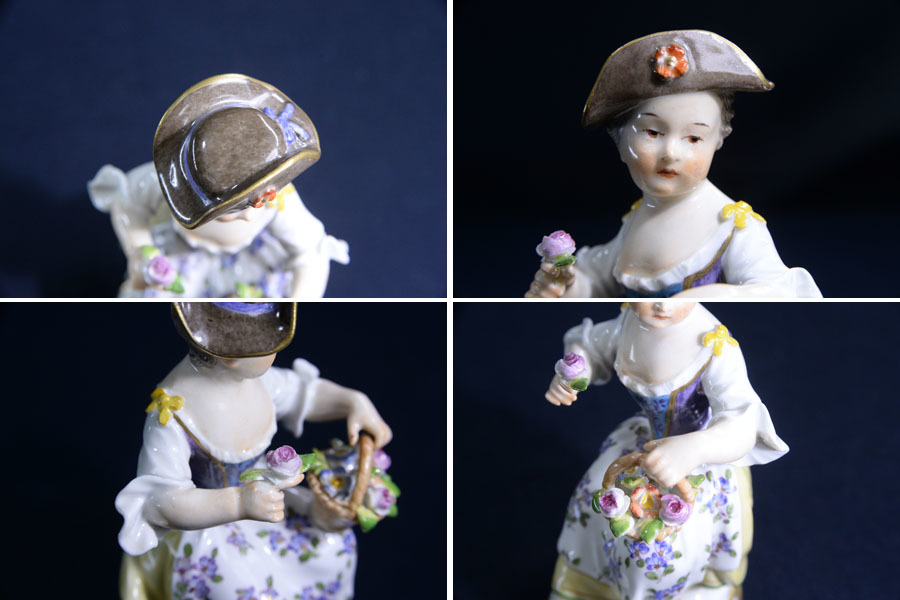 FH3421 コレクター放出品 アンティーク 美品 オールド マイセン Meissen フィギュリン 人形 女性 花 籠の画像3