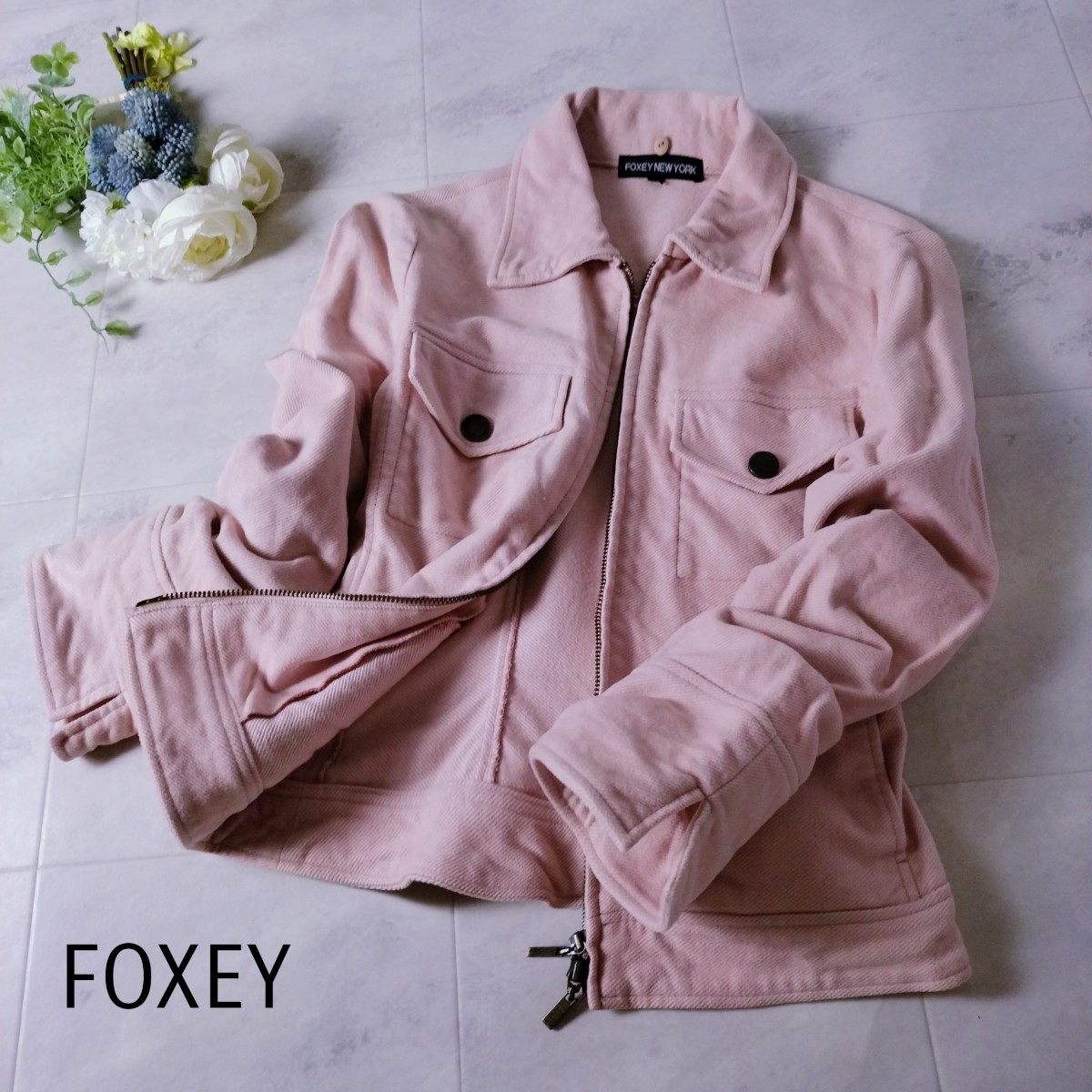 フォクシー　FOXEY　NEW YORK　秋冬ピンクベージュ　ジップアップジャケットコート_画像2