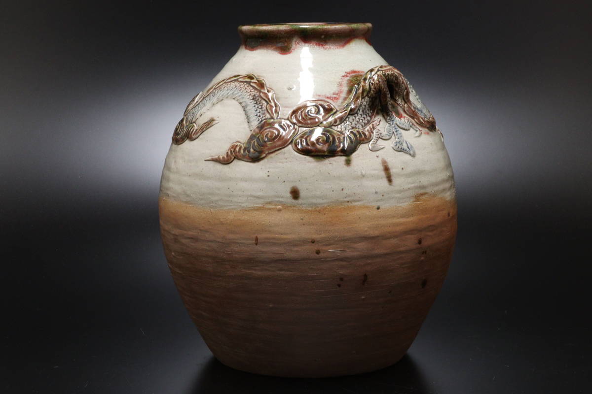 琉球壺 名品 口径6cm×高さ15a cm Yahoo!オークション - M 首里焼 雲龍細工 花瓶 壷 沖縄 琉球 高