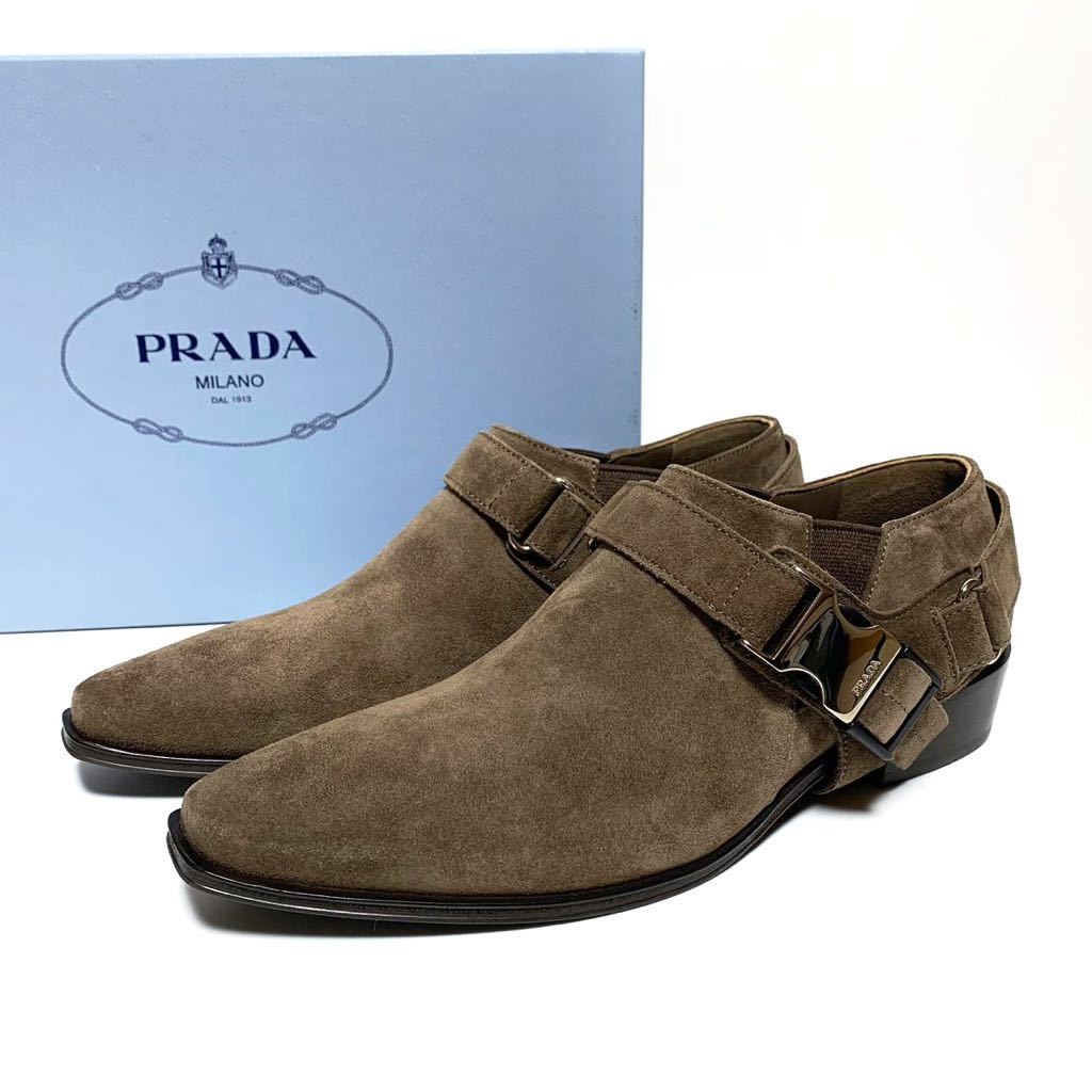 ☆未使用 プラダ PRADA アジャスターバックル サイドゴア スエードレザー シューズ size 35 イタリア製 ショートブーツ 革靴 ブーティ