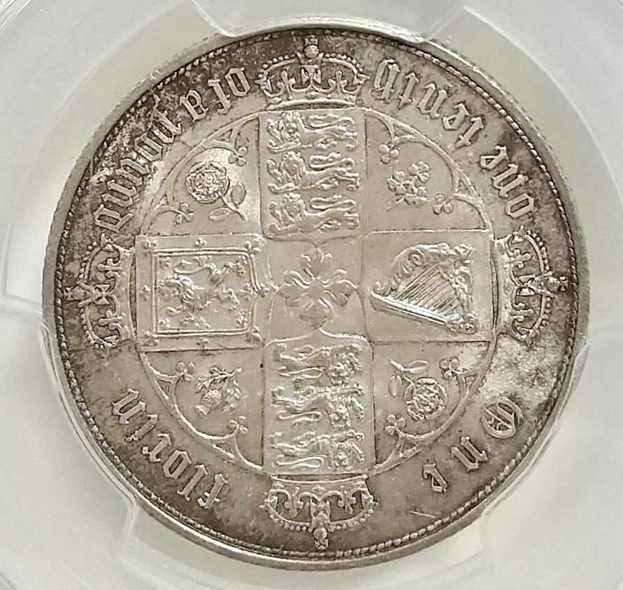 1853年 イギリス 英国 ビクトリア 女王 ゴシック フローリン 2シリング 銀貨 PCGS MS63 ゴシッククラウン_画像6