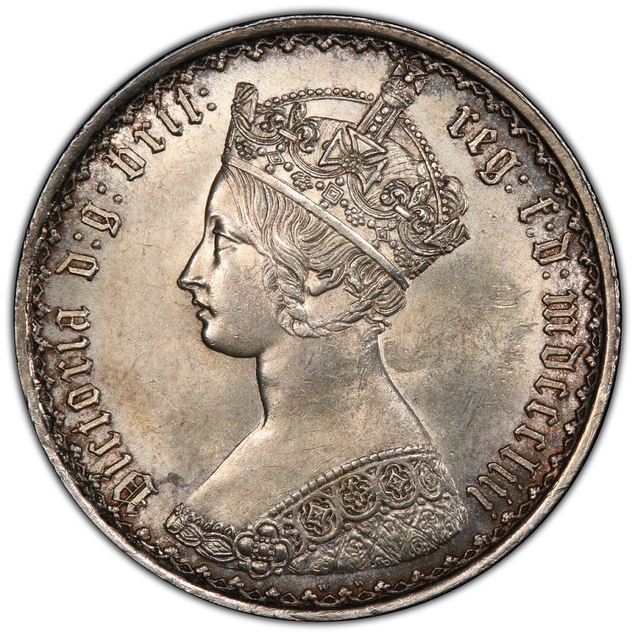 1853年 イギリス 英国 ビクトリア 女王 ゴシック フローリン 2シリング 銀貨 PCGS MS63 ゴシッククラウン_画像7