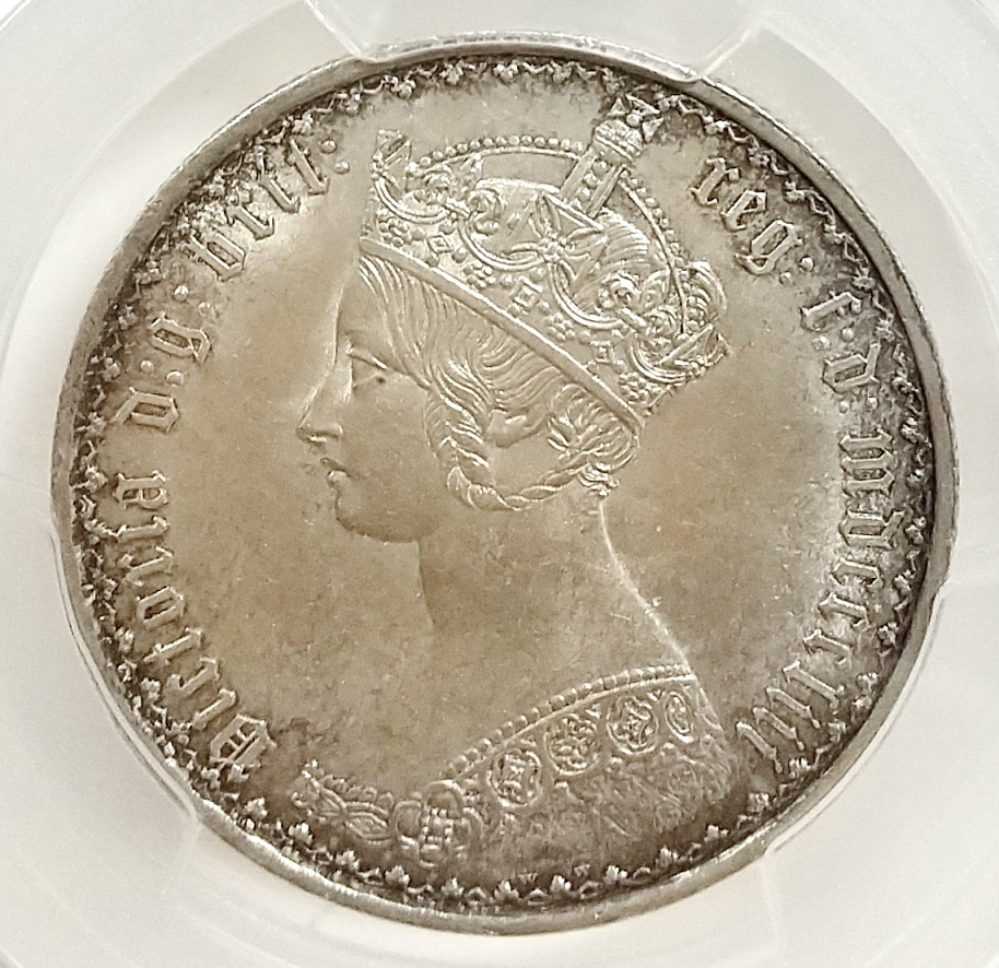 1853年 イギリス 英国 ビクトリア 女王 ゴシック フローリン 2シリング 銀貨 PCGS MS63 ゴシッククラウン_画像5
