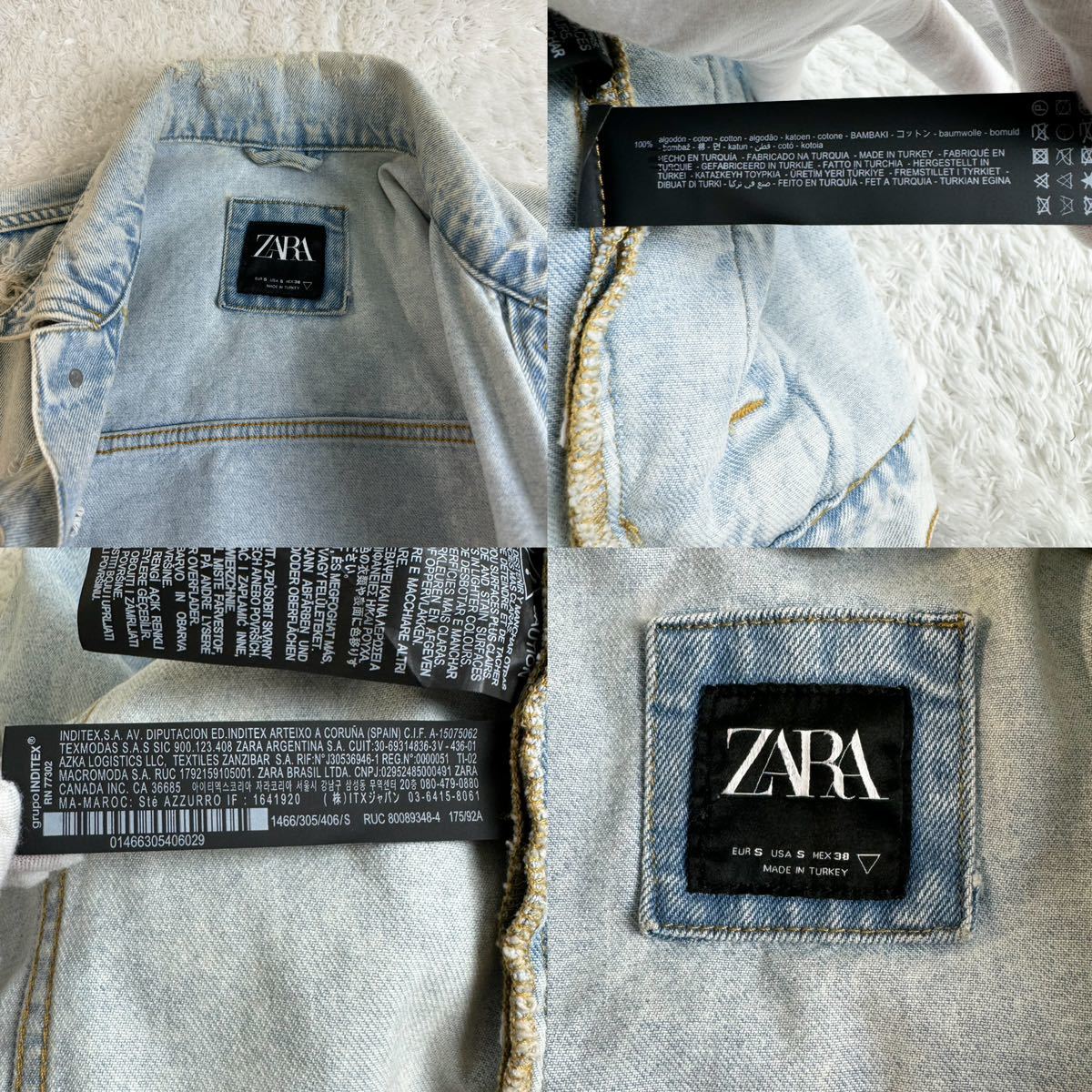 ザラ　デニムジャケット　ダメージ加工　ペイント　175/92A ZARA Gジャン 銀ボタン　ジージャン Mサイズ