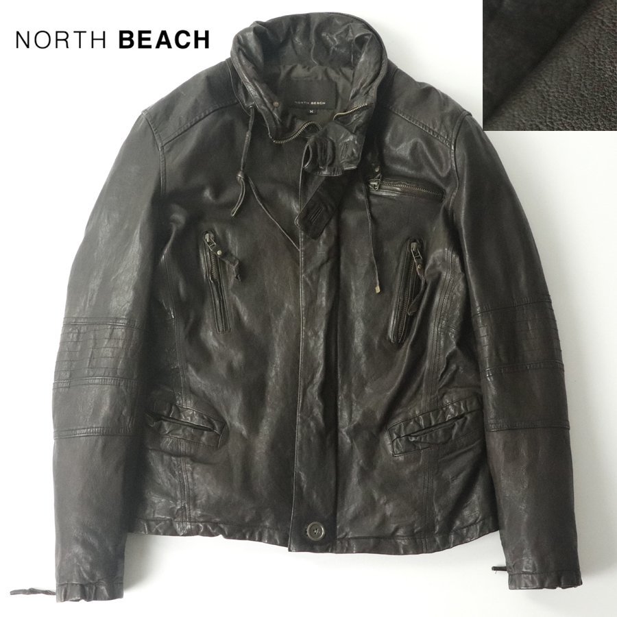 参考価格￥39,980- 美品 NORTH BEACH ノースビーチ 羊革 ラムレザー スイングトップ ライダースジャケット ブラウン 茶 M メンズ_画像1