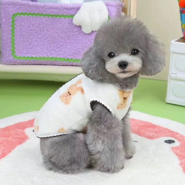 ホワイトSサイズ◆犬服 前開き フリース 小型犬用 ベスト くまさん ベア 熊 防寒着 ドッグウェア アウター ペットグッズ 新作 新品 秋 冬_画像5