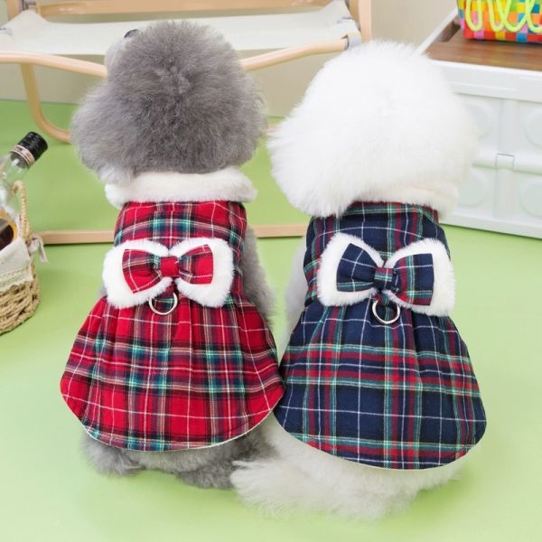 レッドSサイズ◆犬服 ワンピース クリスマス コスチューム 防寒着 ドッグ アウター ペットグッズ 新作 新品 秋 冬 ウェアハーネス付き_画像2