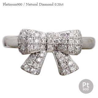 指輪 パヴェ リボン ダイヤリング ダイヤモンド 0.2ct リング プラチナ900 pt900 レディース ジュエリー アクセサリー