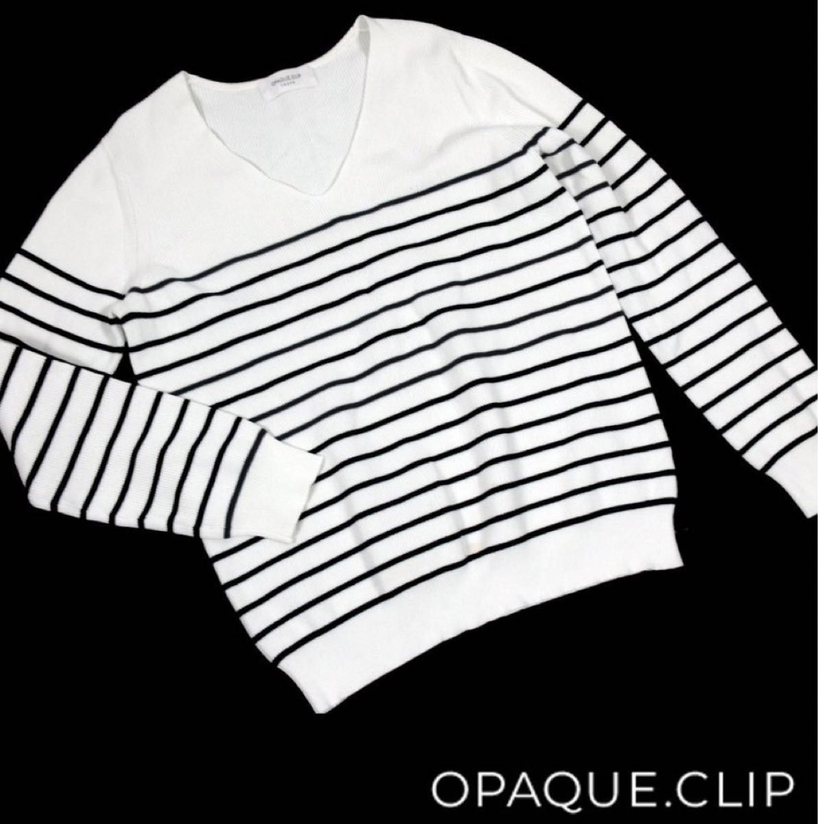 OPAQUE.CLIP (オペークドットクリップ）★ニットカットソー★白黒ボーダー柄★レディース　Mサイズ★中古