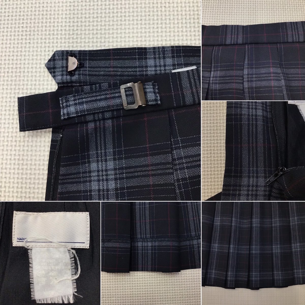 O104/Y(中古)東北方面 女子制服5点 /校名不明/M/160A/W64～70/ブレザー/ブラウス/ニットベスト/スカート/リボン/紺/チェック柄/学生服_画像9