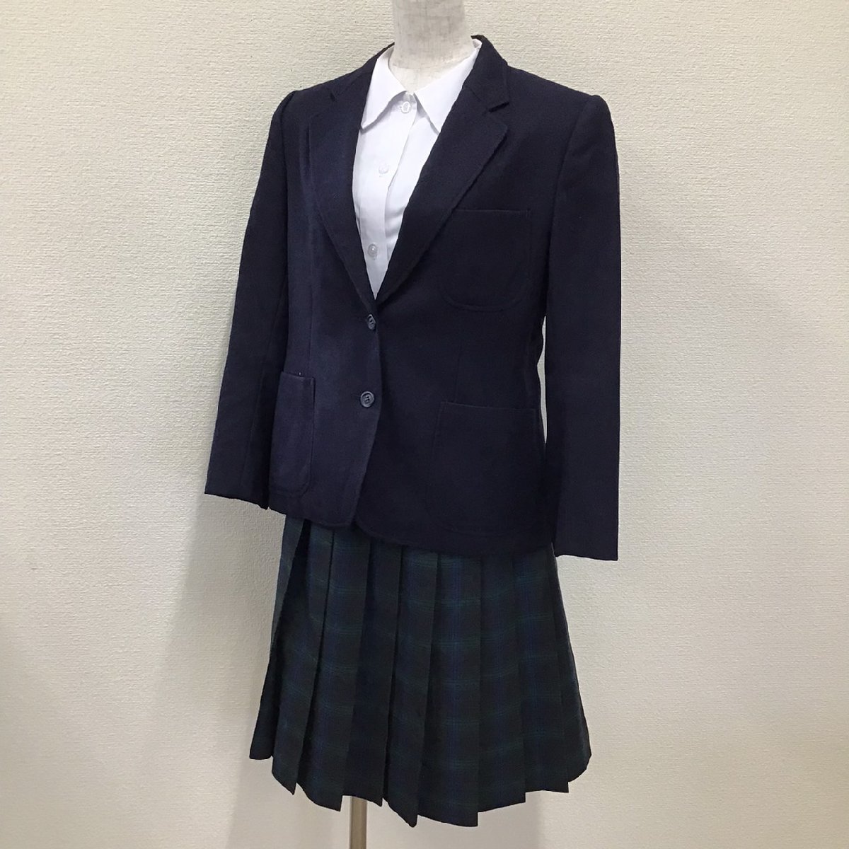 O112/Y( used ) Fukushima direction woman uniform 3 point /. name unknown /M/W66/ height 56/ blaser / blouse / skirt /YAMADA/ check pattern / navy blue / winter clothes / middle ./ high school / school uniform 