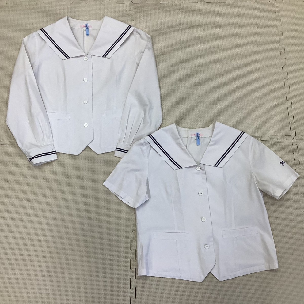 I108/Y(中古)山形県 山形北高校 女子制服3点 /165A/W69/セーラー/夏スカート/変形襟セーラー/紺2本ライン/夏服/半袖/合服/中学/学生服_画像2