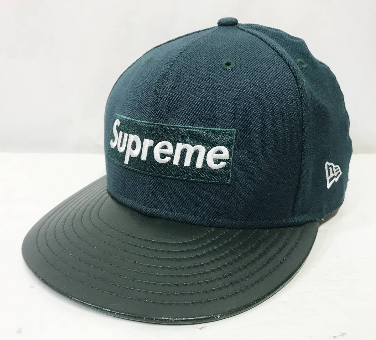 Supreme Leather Visor New Era Cap グリーン 7 3/8 58.7cm シュプリーム レザーバイザー ニューエラキャップ ボックスロゴ 帽子 12AW_画像1