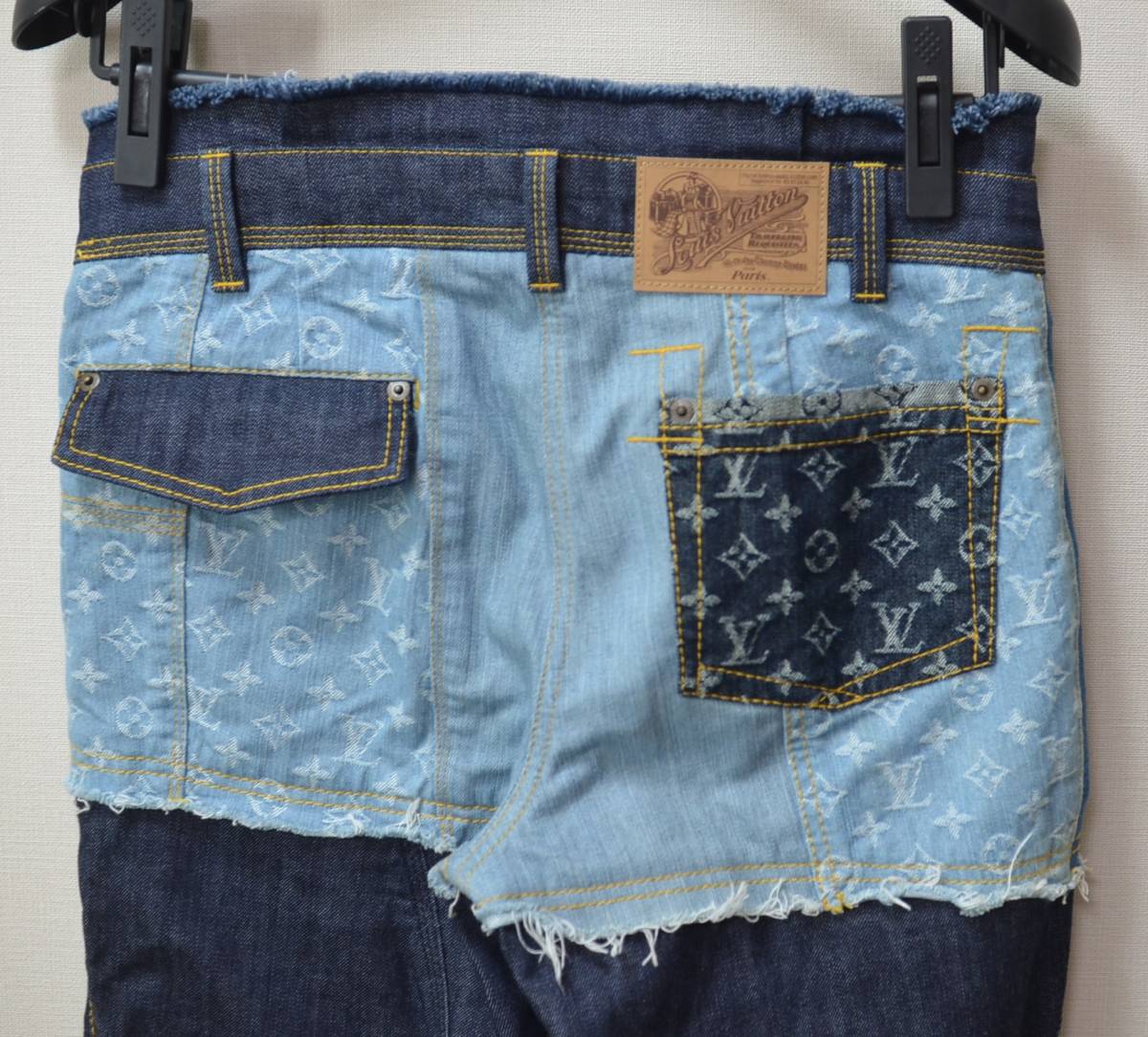 *LOUIS VUITTON Louis Vuitton * monogram patchwork Denim pants indigo blue lady's 40(L size ) jeans beautiful goods 