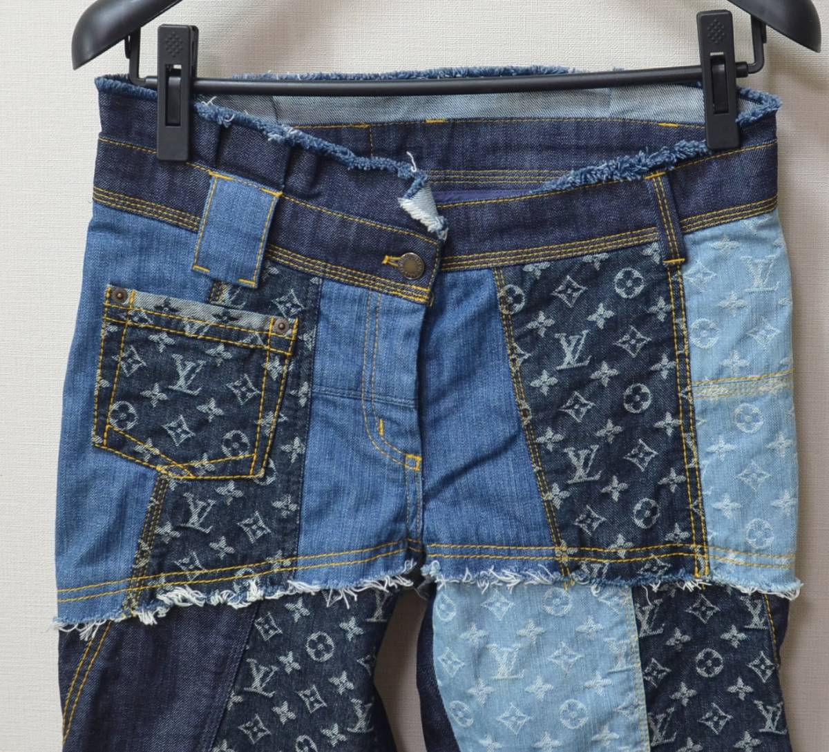 *LOUIS VUITTON Louis Vuitton * monogram patchwork Denim pants indigo blue lady's 40(L size ) jeans beautiful goods 