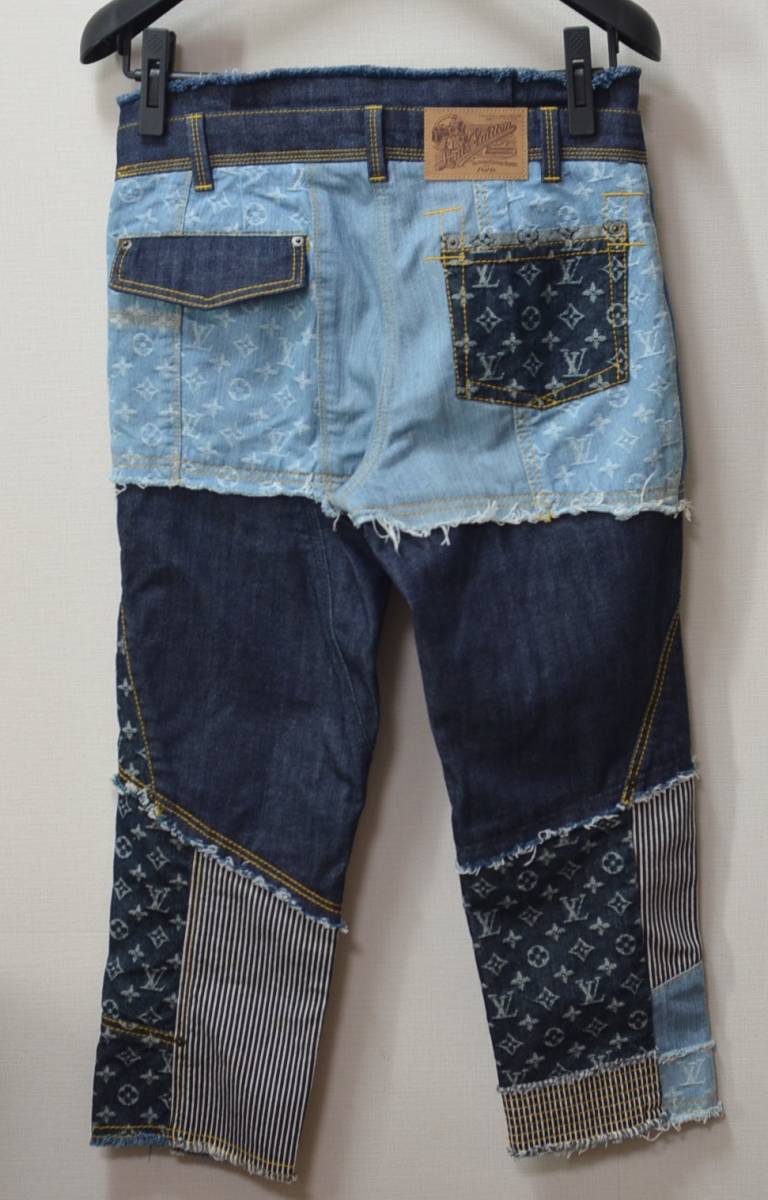 *LOUIS VUITTON Louis Vuitton * monogram patchwork Denim pants indigo blue lady's 40(L size ) jeans beautiful goods 