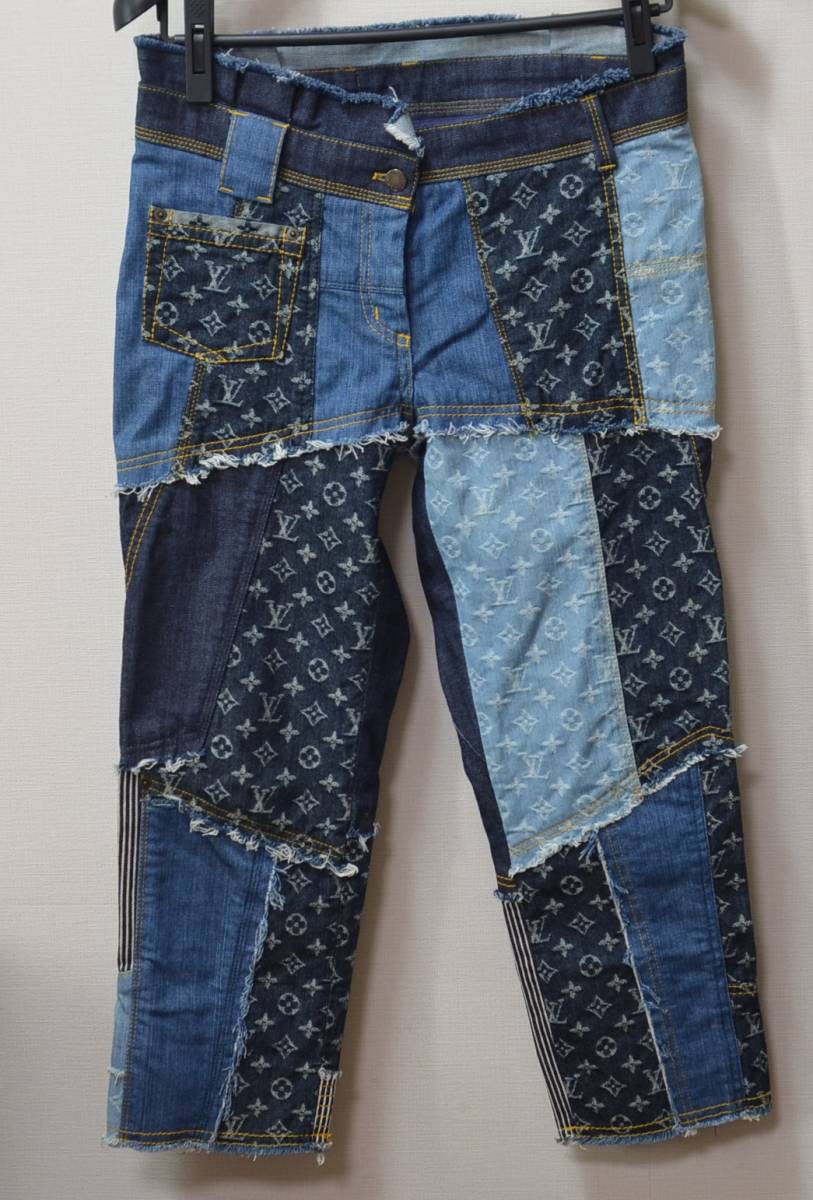 *LOUIS VUITTON Louis Vuitton * monogram patchwork Denim pants indigo blue lady's 40(L size ) jeans beautiful goods 