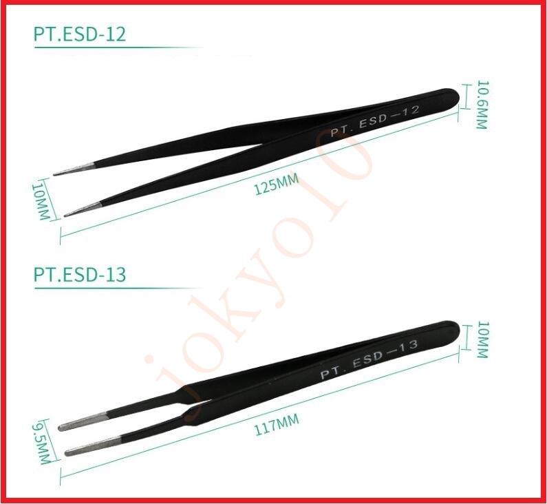  free shipping ESD precise tweezers superfine tweezers model made stainless steel steel made 6 pcs insertion . small work optimum electrolysis anti-rust black color film exclusive use storage sack attaching 