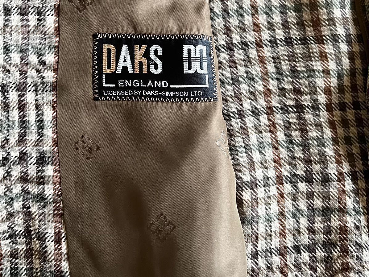 美品 DAKS 千鳥格子柄 定番 ウール ジャケット ブラウン系 Mサイズ相当 96A85 チェック柄 テーラードジャケット ブレザー ダックス @b090_画像7