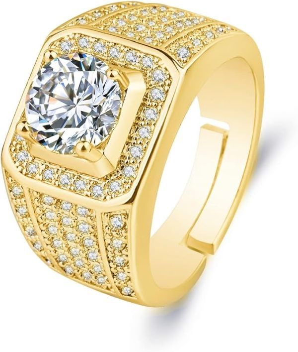 新品 18ｋgp ゴールド リング 指輪 ダイヤモンドcz ジルコニア 約10g 上質 質感 高品質 高級感 大人気 格安 送料無料！メンズレディースの画像1