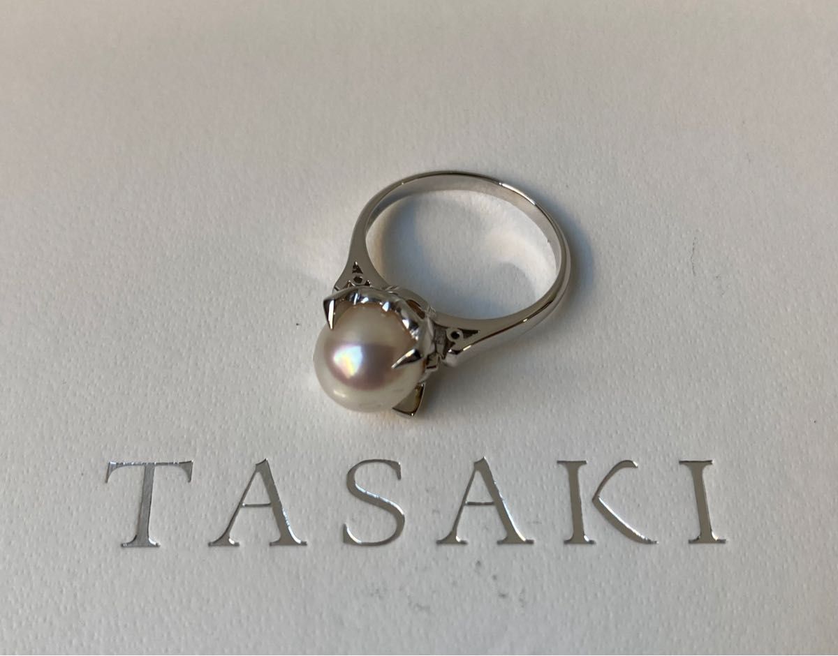 TASAKI  タサキ　最高級　8mm  一粒パール　真珠　約9号　縦爪　プラチナリング　PT900