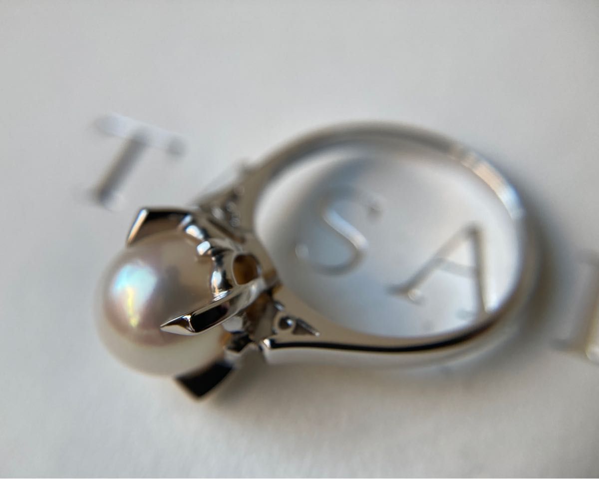 大人上品なおすすめコーデ TASAKI タサキ 最高級 8mm 一粒パール 真珠 約9号 縦爪 プラチナ 指輪