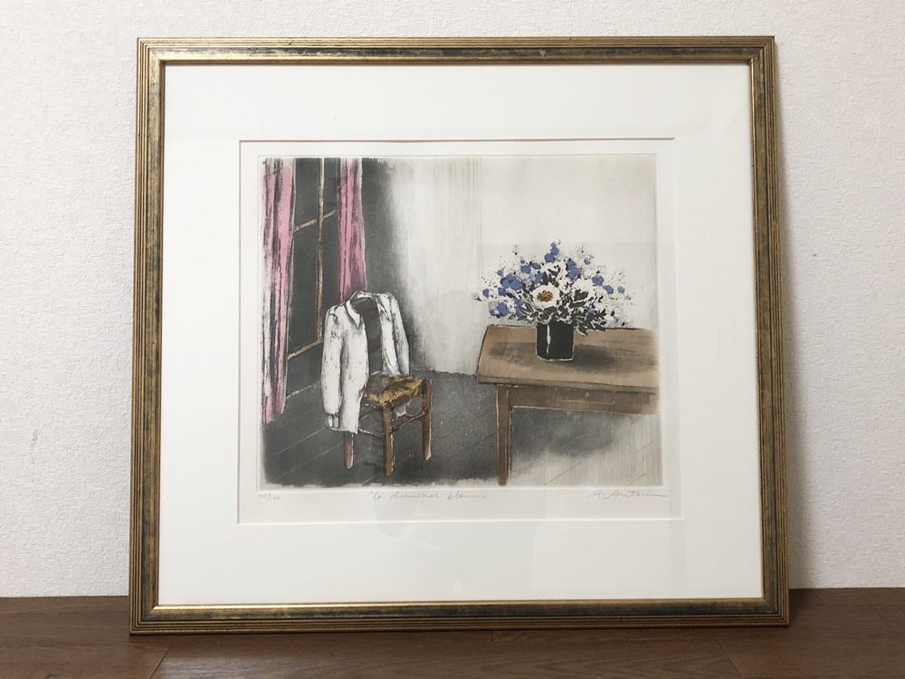 アナピア・アントニーニ 白いブラウス真正115/175銅版画 エッチング アクアチント額装入りAnapia Antonini 壁掛けインテリアアート