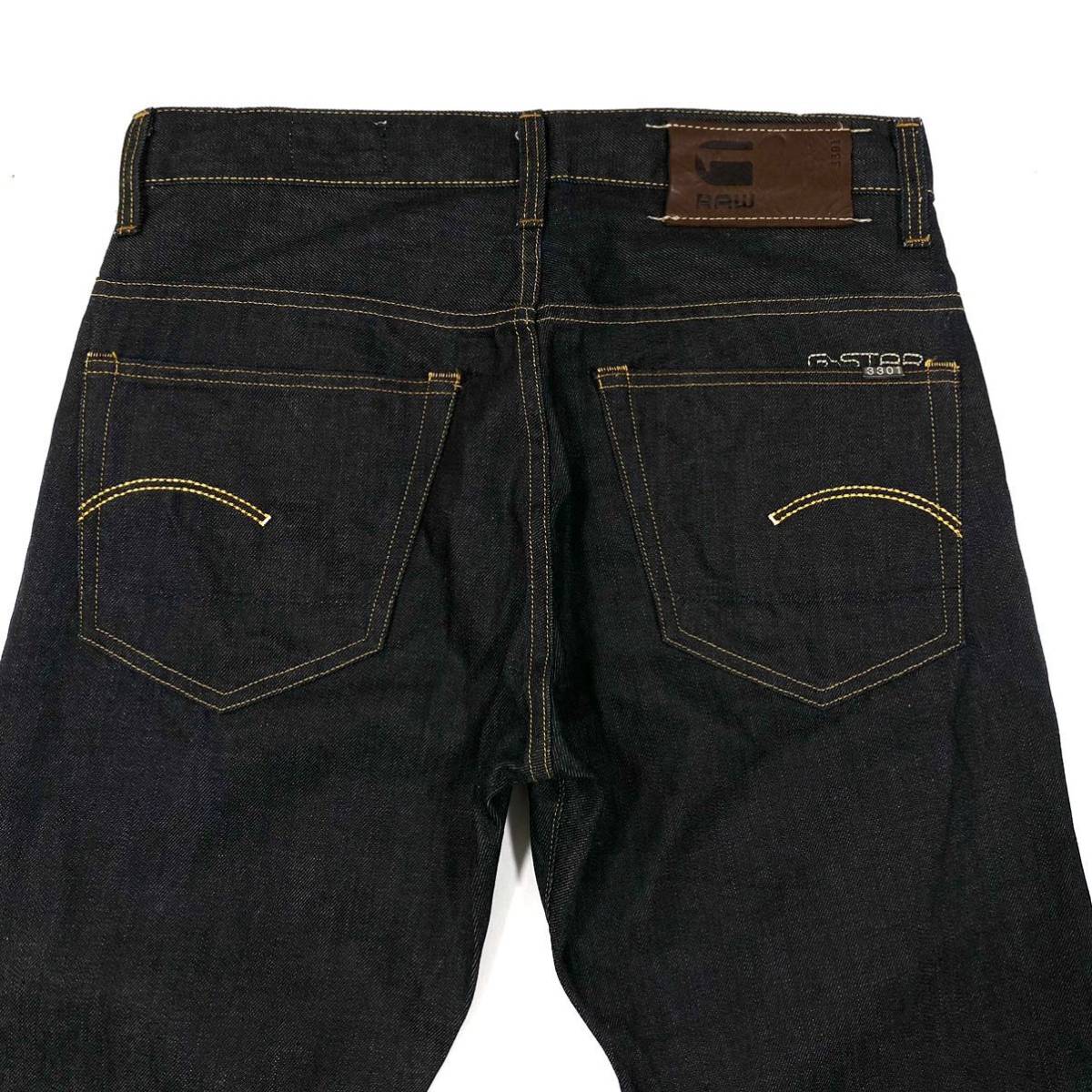 ITALY製 良品G-STAR RAW(ジースターロウ)3301デニムパンツ ジーンズ ボタンフライ メンズW30 濃紺系デニム_画像5