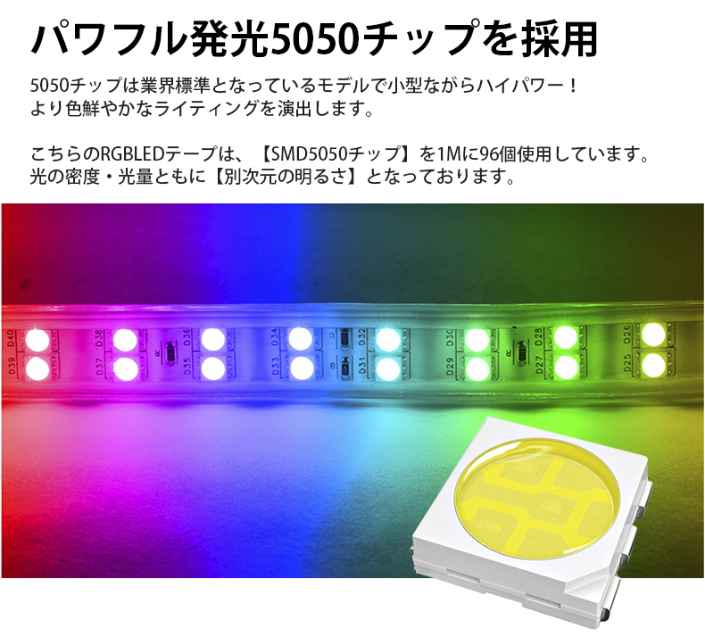 RGB16色 AC100V ACアダプター 5050SMD 96SMD/M 8m リモコン付き 防水 ledテープライト 二列式 強力 簡単設置 明るい クリスマス 棚下照_画像6