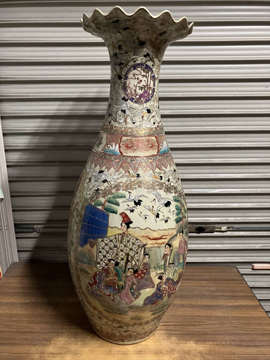 人気商品ランキング 大型飾壺 90cm 色絵 鶴 松竹梅 花瓶 置物 花器