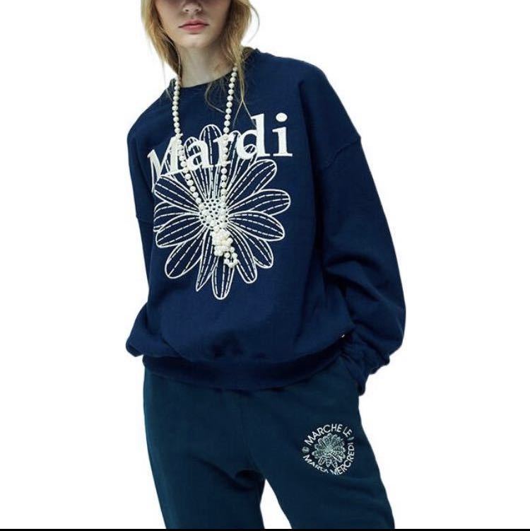 Mardi Mercredi マルディメクルディ スウェット 刺繍ネイビー Mardi Mercredi マルディメクルディ スウェット 刺繍ネイビー