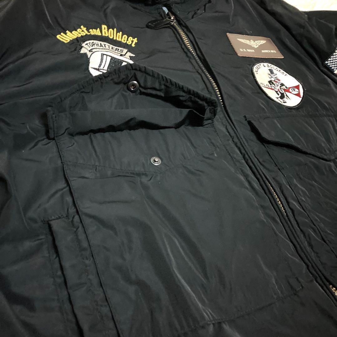 AVIREX フライトジャケット MA-1 刺繍ワッペン VFA-14 黒 XL-