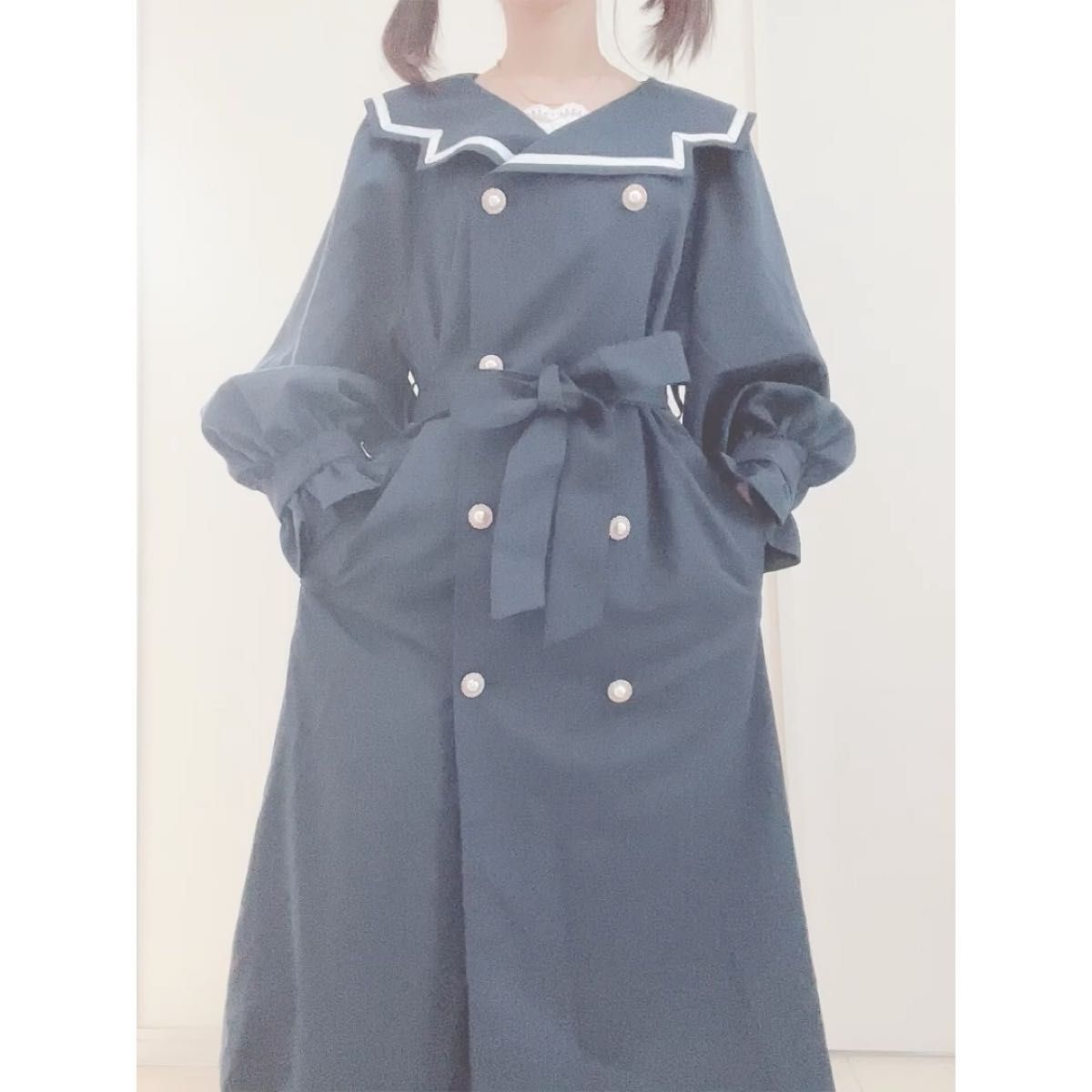 【新品】アクシーズファムポエティック　刺繍セーラーロングコート　紺　定価16,500円