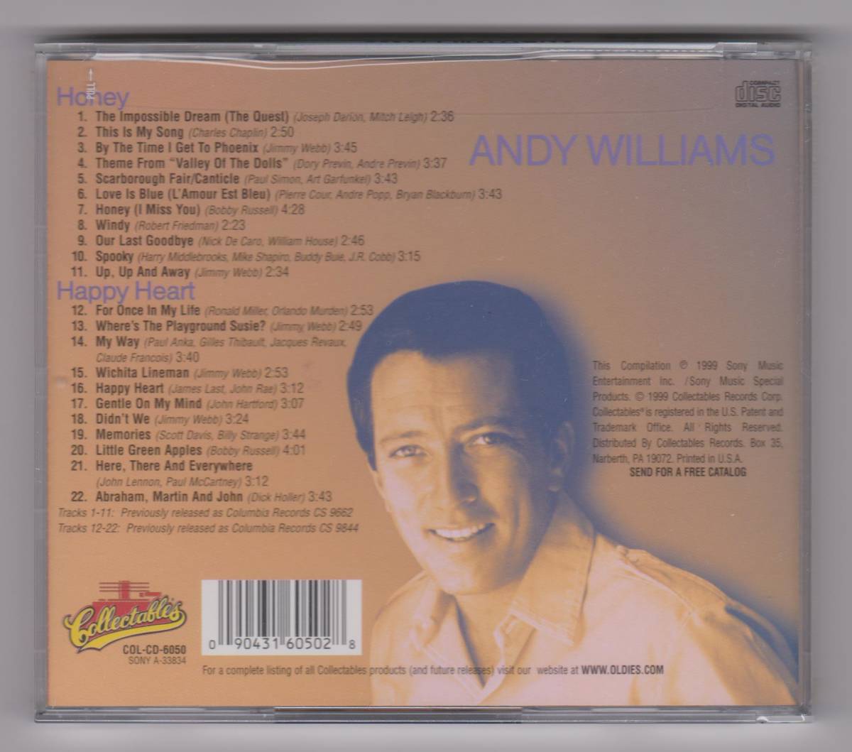 【新品/輸入盤CD】ANDY WILLIAMS/Honey & Happy Heart_(出品商品はシールド状態です)