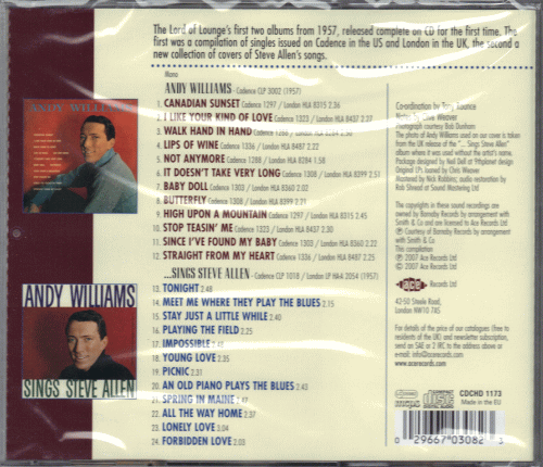 【新品/輸入盤CD】ANDY WILLIAMS/ANDY WILLIAMS & ANDY WILLIAMS Sings STEVE ALLEN_(出品商品はシールド状態です)