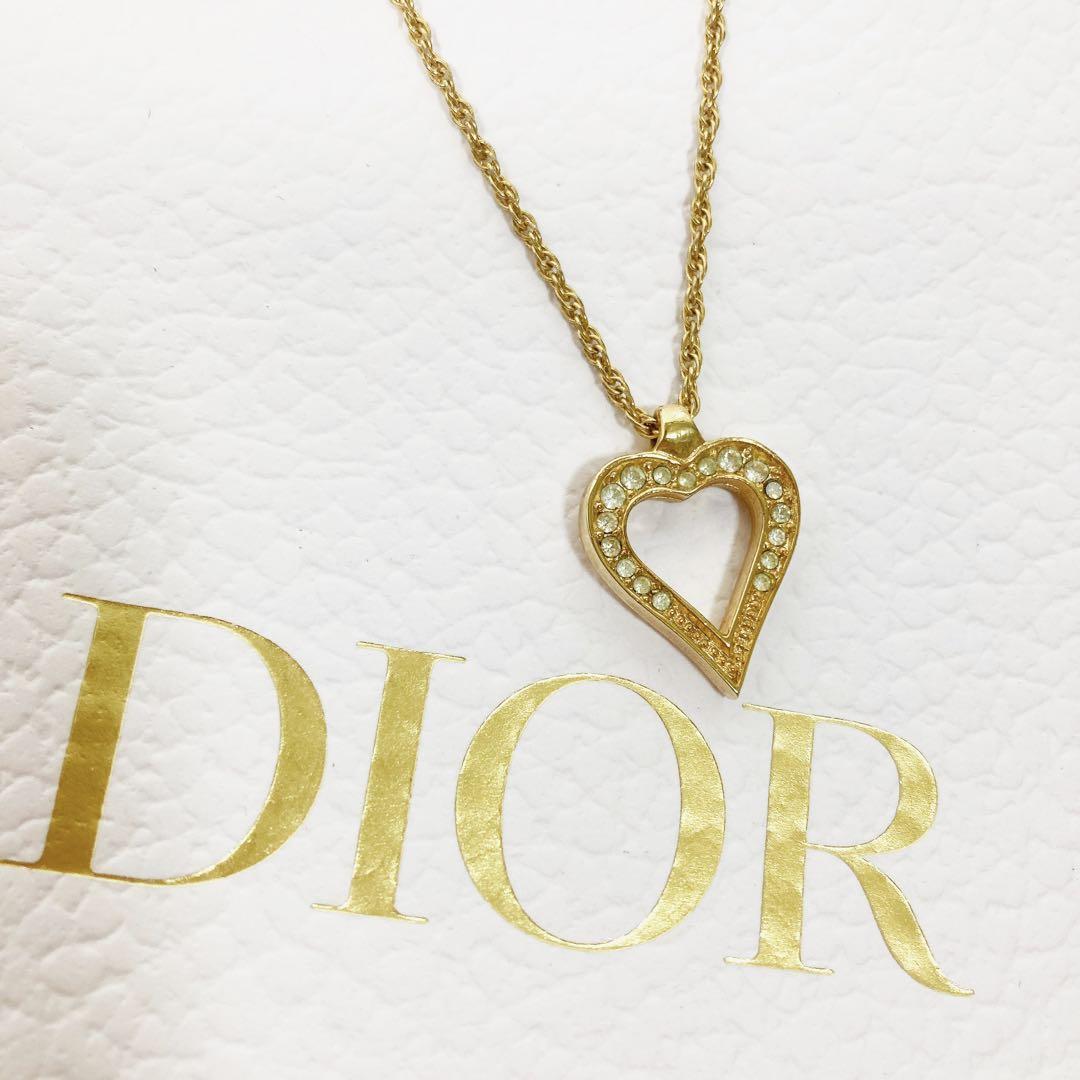美品 ディオール Dior ハート ネックレス ストーン ゴールド_画像1