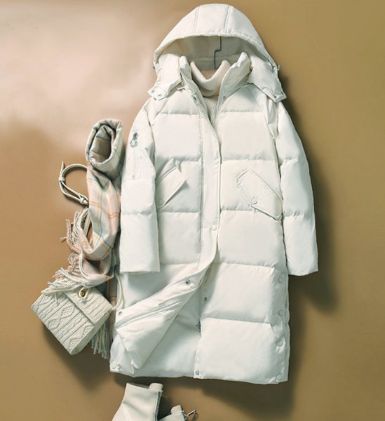 新品暖かレディース90％ダウンコートフードロングジャケットキャジュアル白M