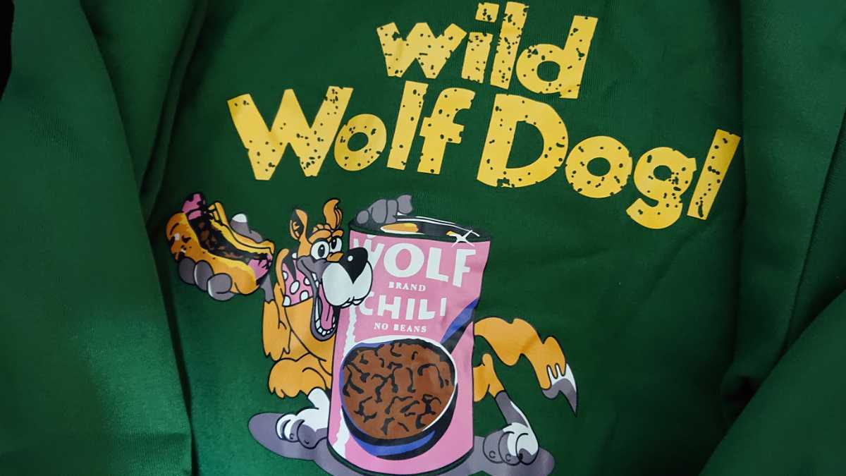 美品！韓国ファッション！！wild wolf dog☆バックプリントが素敵、重ね着風パーカー、サイズxl(M)_画像5