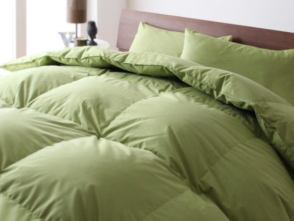 羽毛布団セット ベッド用１０点 キングサイズ 色-モスグリーン /ダックダウンタイプ