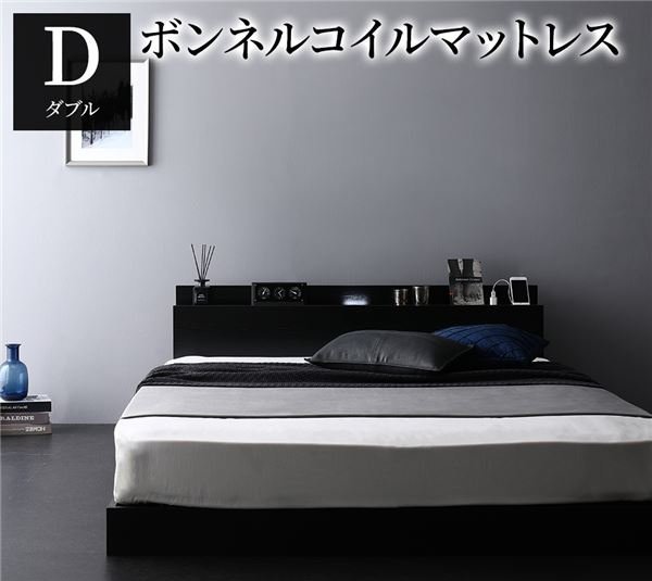 衝撃特価 /低いベッド /ボンネルコイルマットレス付き ブラック色