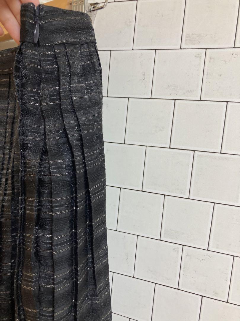 1035 シフォン素材スカート【2XL】チェック柄　フレアスカート黒　ブラック