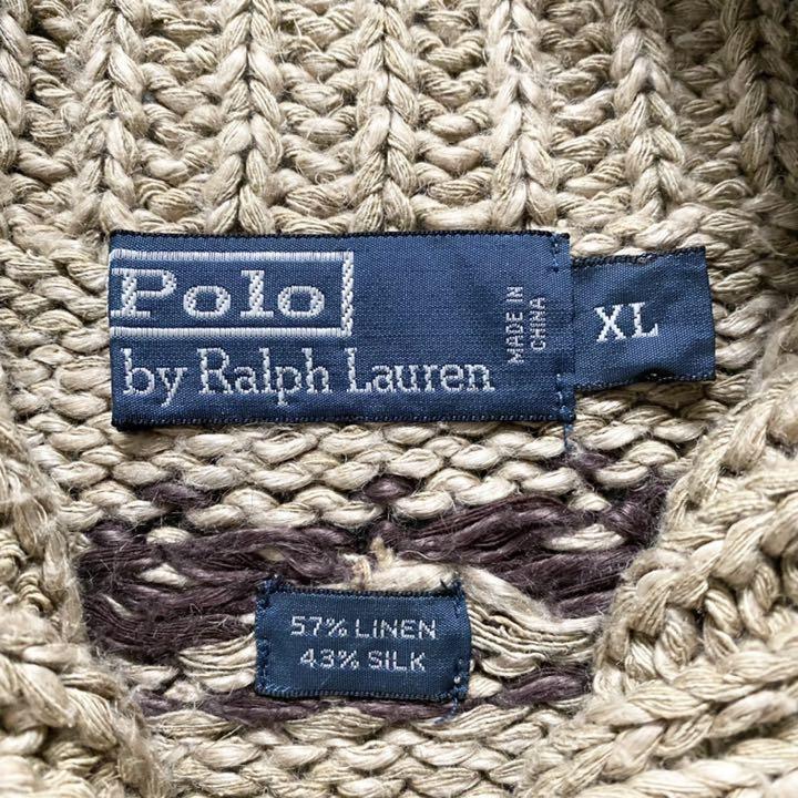 極希少 XLサイズ トグルボタン ポロ バイ ラルフローレン ニット 90s ネイティブ リネン シルク Polo by Ralph Lauren ノルディック メンズ_画像9