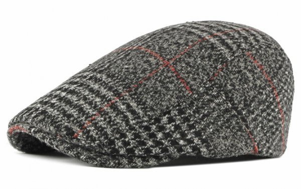C-Hunting16-2 ハンチング帽子 グレンチェック ウール混キャップ 56cm~59cm メンズ レディース 秋冬 灰色_画像1