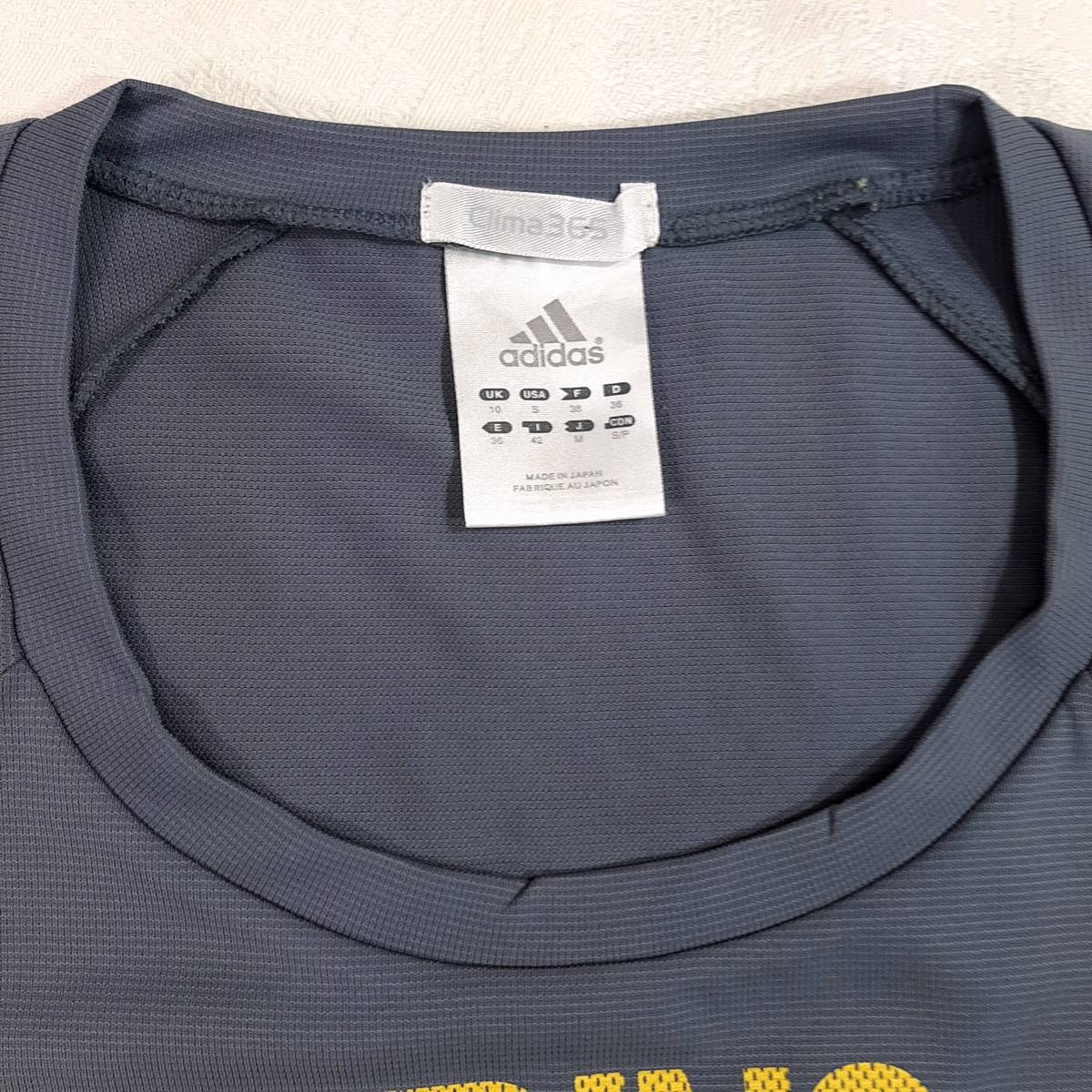 s8★送料込★adidas アディダス★吸汗速乾ドライ生地 ロゴプリント 半袖Tシャツ★ややロング丈 レディースMサイズ グレー スポーツ ジムに