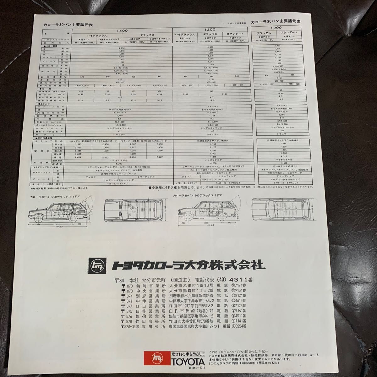 COROLLA30.20VAN｡1975年カタログ(美品) 旧車 カタログ 当時物   TOYOTA