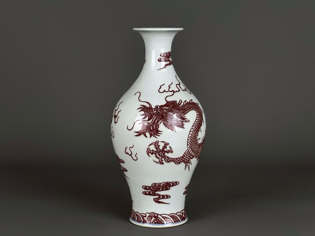 ▽鴻▽清朝時代 陶磁器 康熙年製款 釉裡紅龍紋瓶 染付 時代物 中国古美術 骨董品